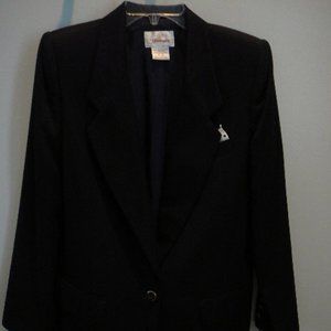 Vintage Worthington Navy Blue One Button Lined Blazer Polka Dot Kerchief Size 12